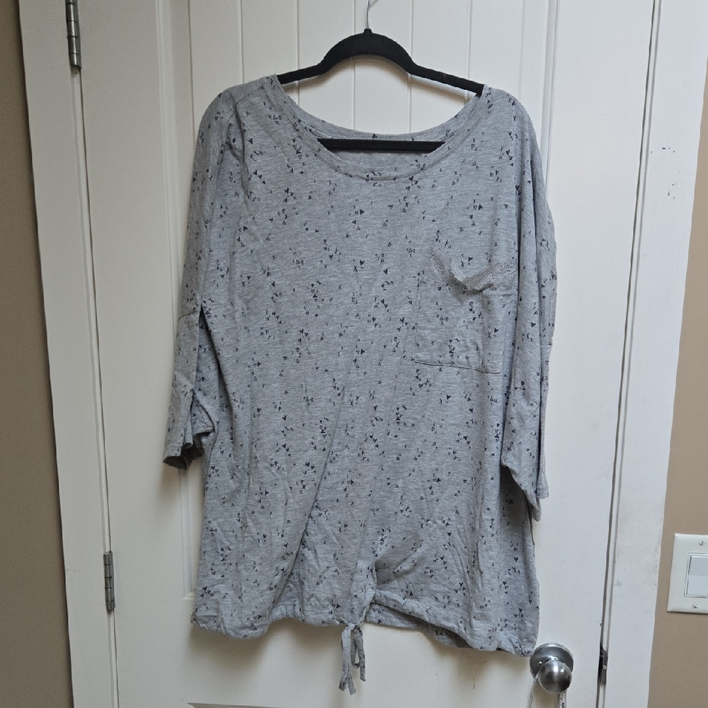 Voglio Plus Size 4x Women's Light Gray Speckled Tie-Hem Tunic Top